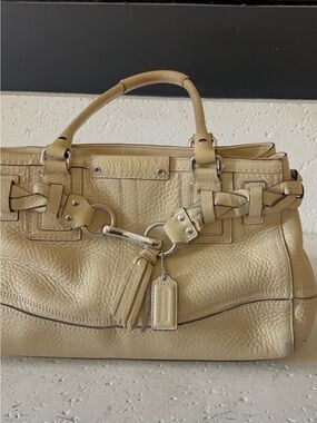 Vintage Coach Hampton Pebbled Leather Satchel with Braided Trim and Tassel